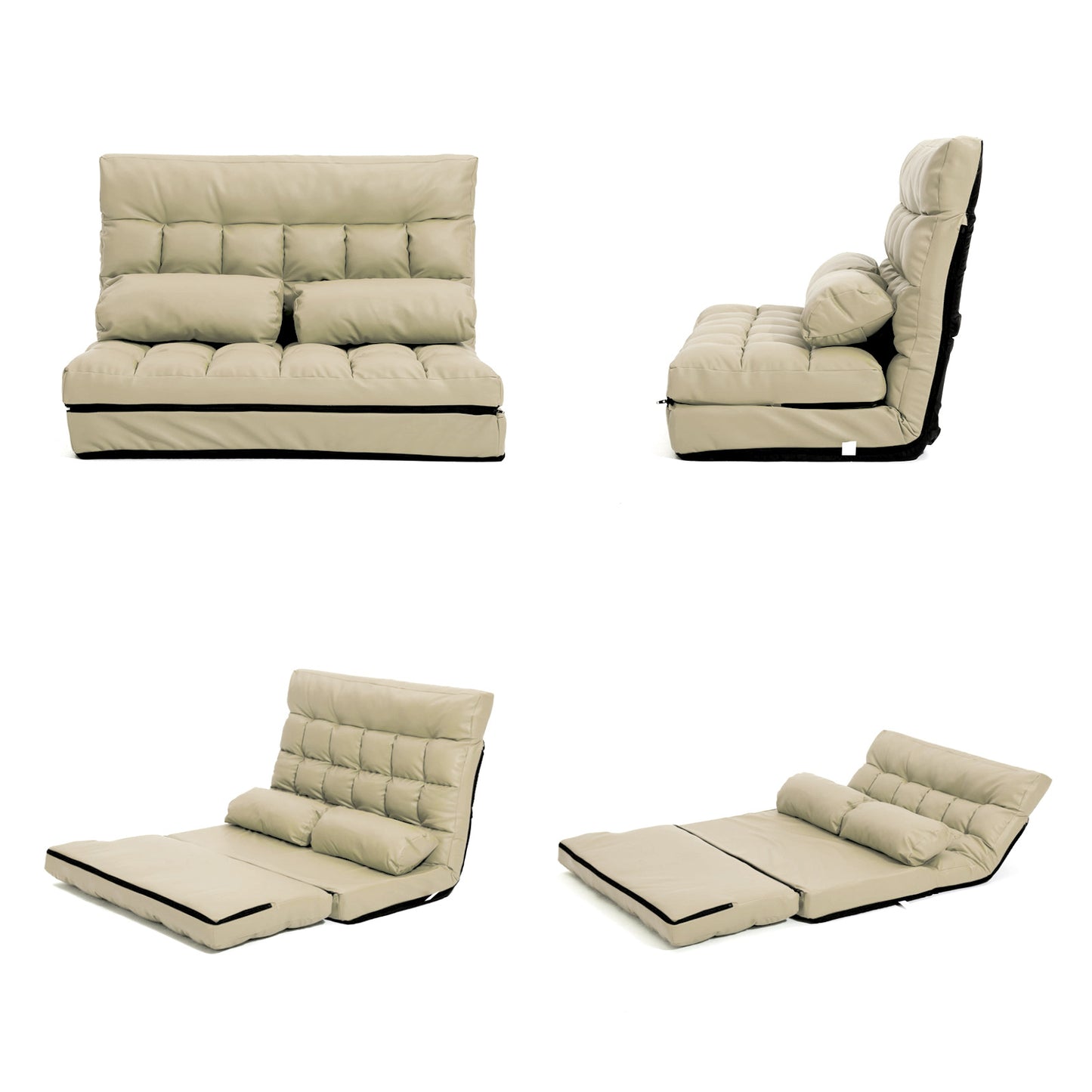 Lounge Couch Sofa Bed Double Seat Leather GEMINI BEIGE - Cosy Abode