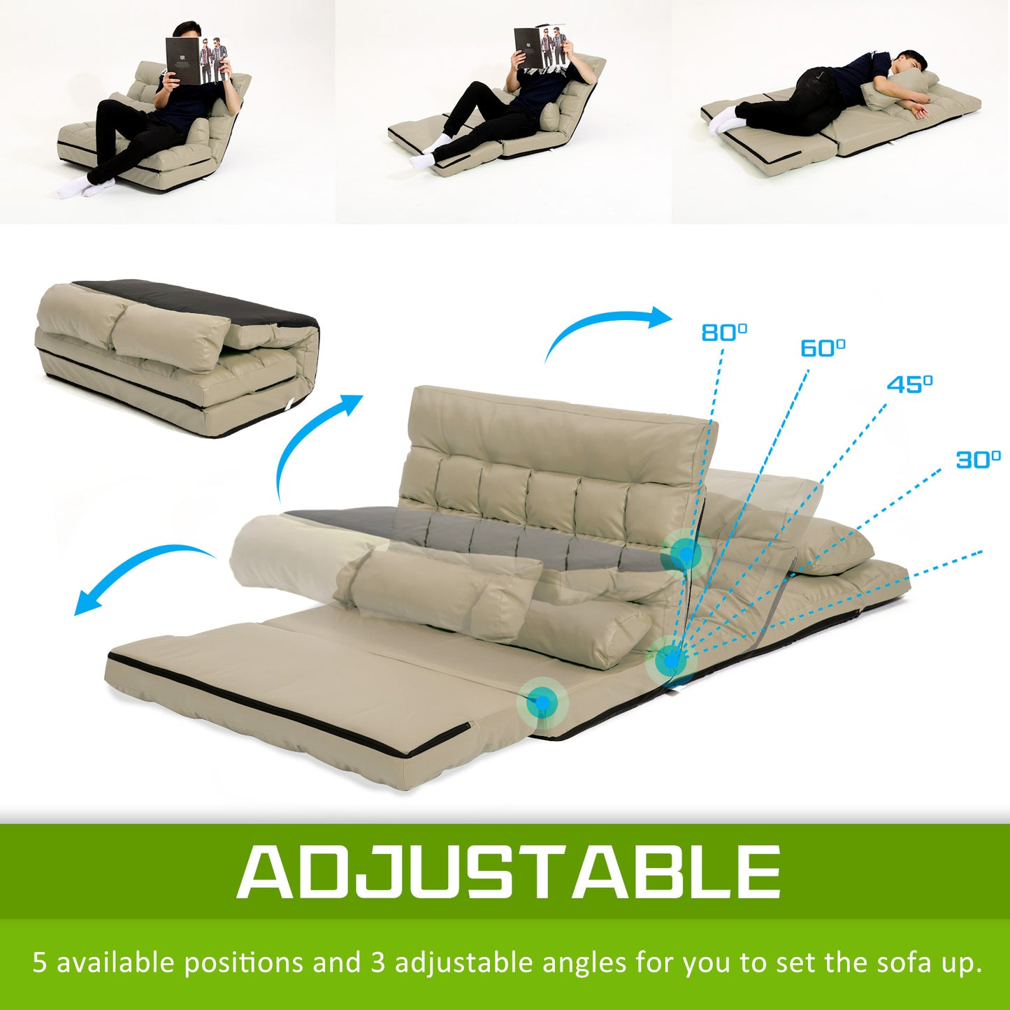 Lounge Couch Sofa Bed Double Seat Leather GEMINI BEIGE - Cosy Abode