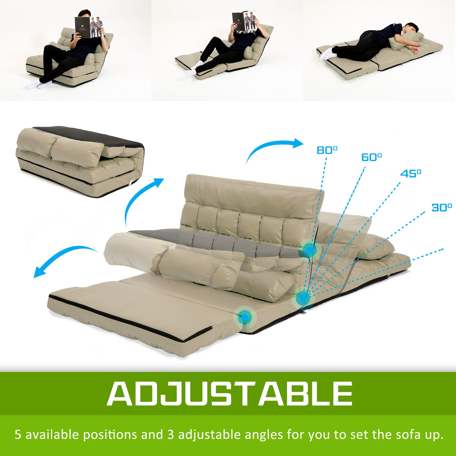 Lounge Couch Sofa Bed Double Seat Leather GEMINI BEIGE - Cosy Abode