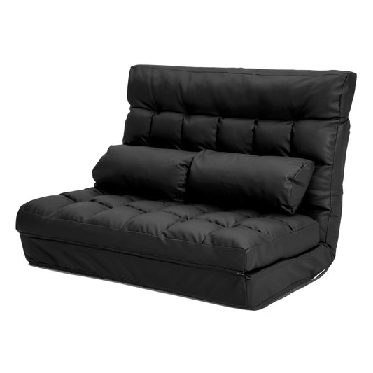 Lounge Couch Sofa Bed Double Seat Leather GEMINI BLACK - Cosy Abode