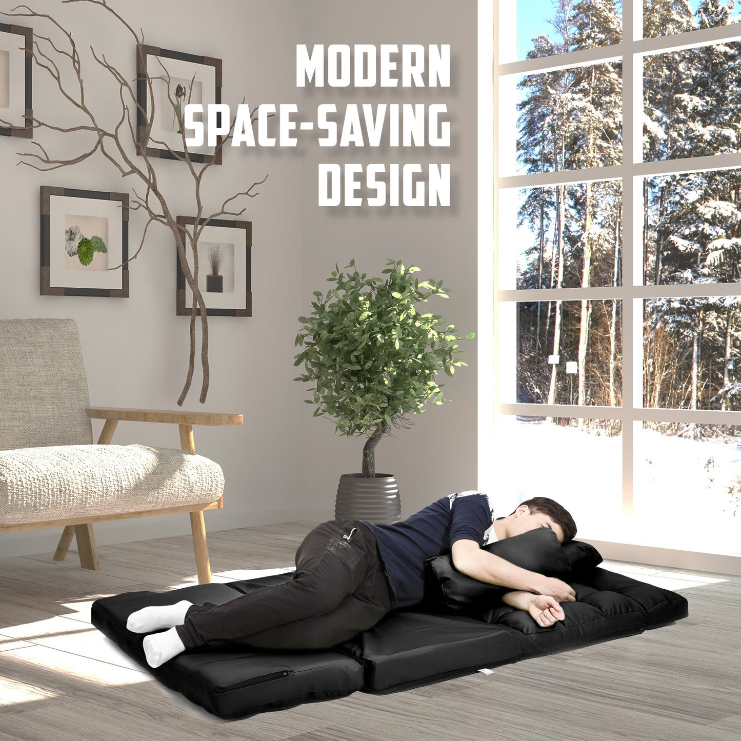 Lounge Couch Sofa Bed Double Seat Leather GEMINI BLACK - Cosy Abode