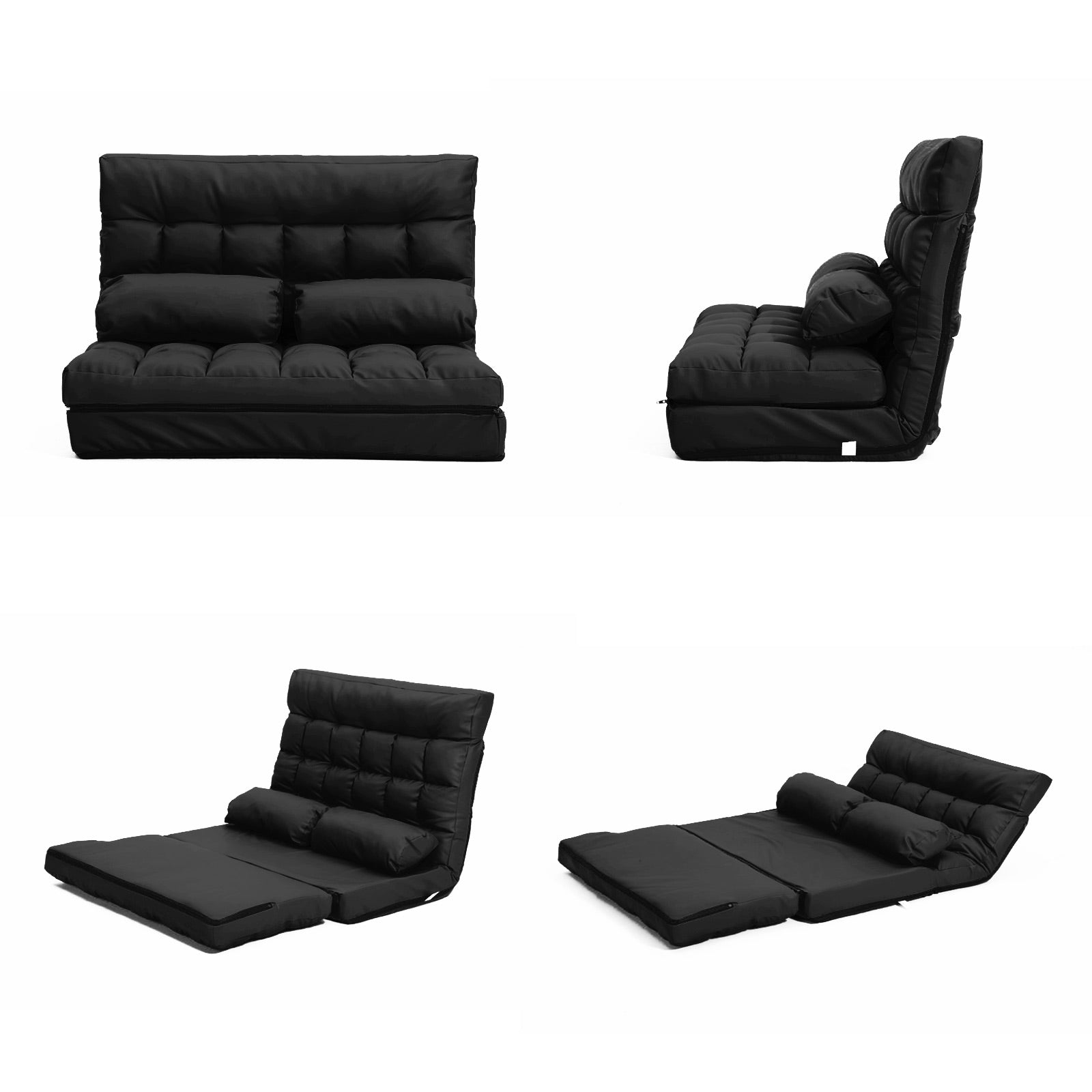Lounge Couch Sofa Bed Double Seat Leather GEMINI BLACK - Cosy Abode