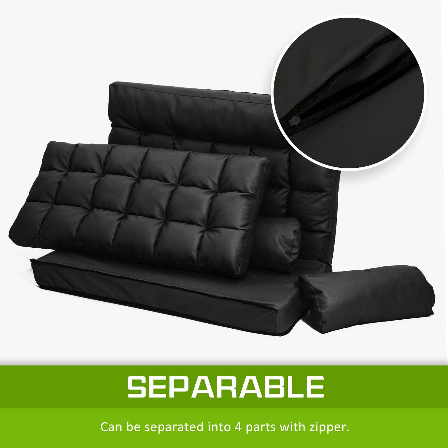 Lounge Couch Sofa Bed Double Seat Leather GEMINI BLACK - Cosy Abode