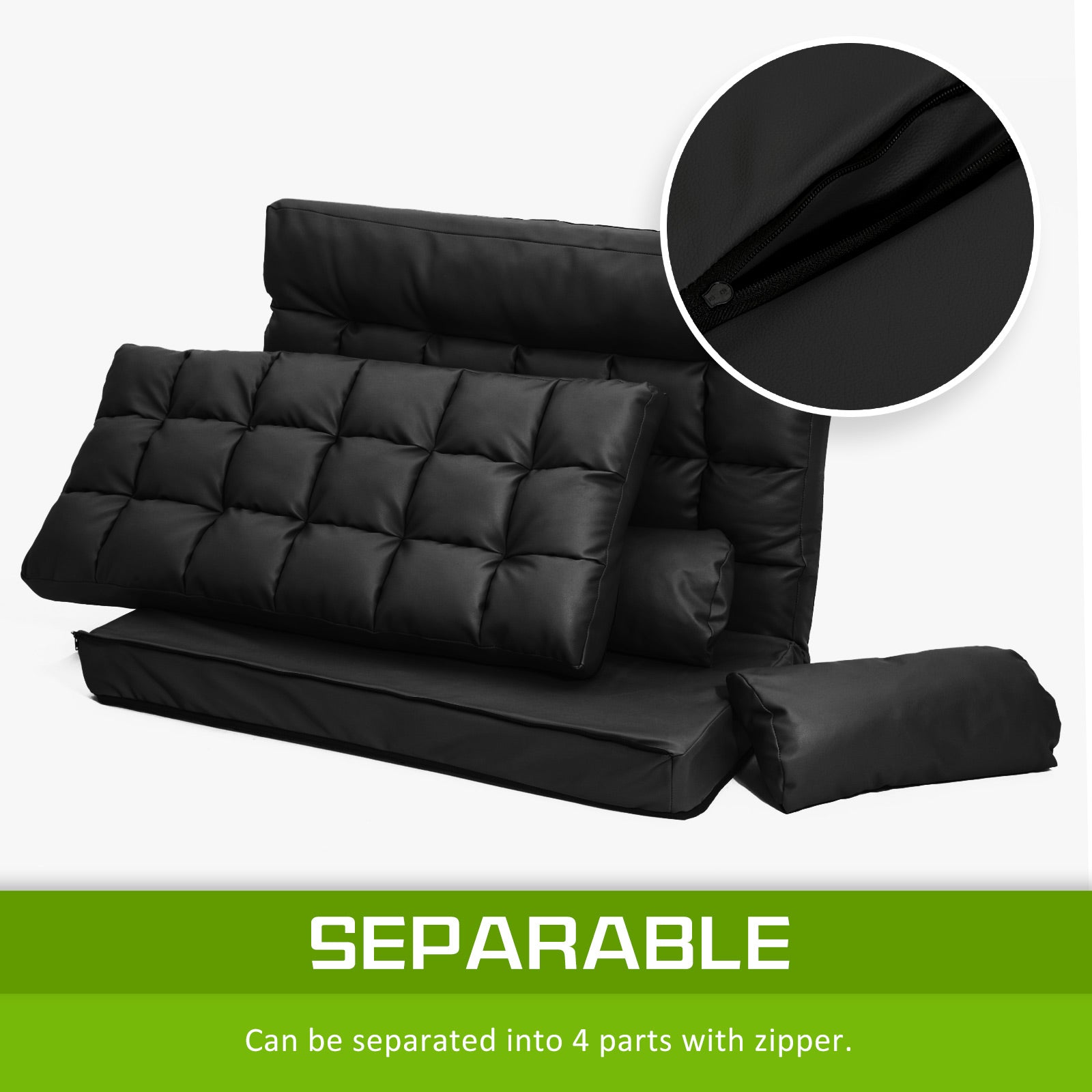 Lounge Couch Sofa Bed Double Seat Leather GEMINI BLACK - Cosy Abode