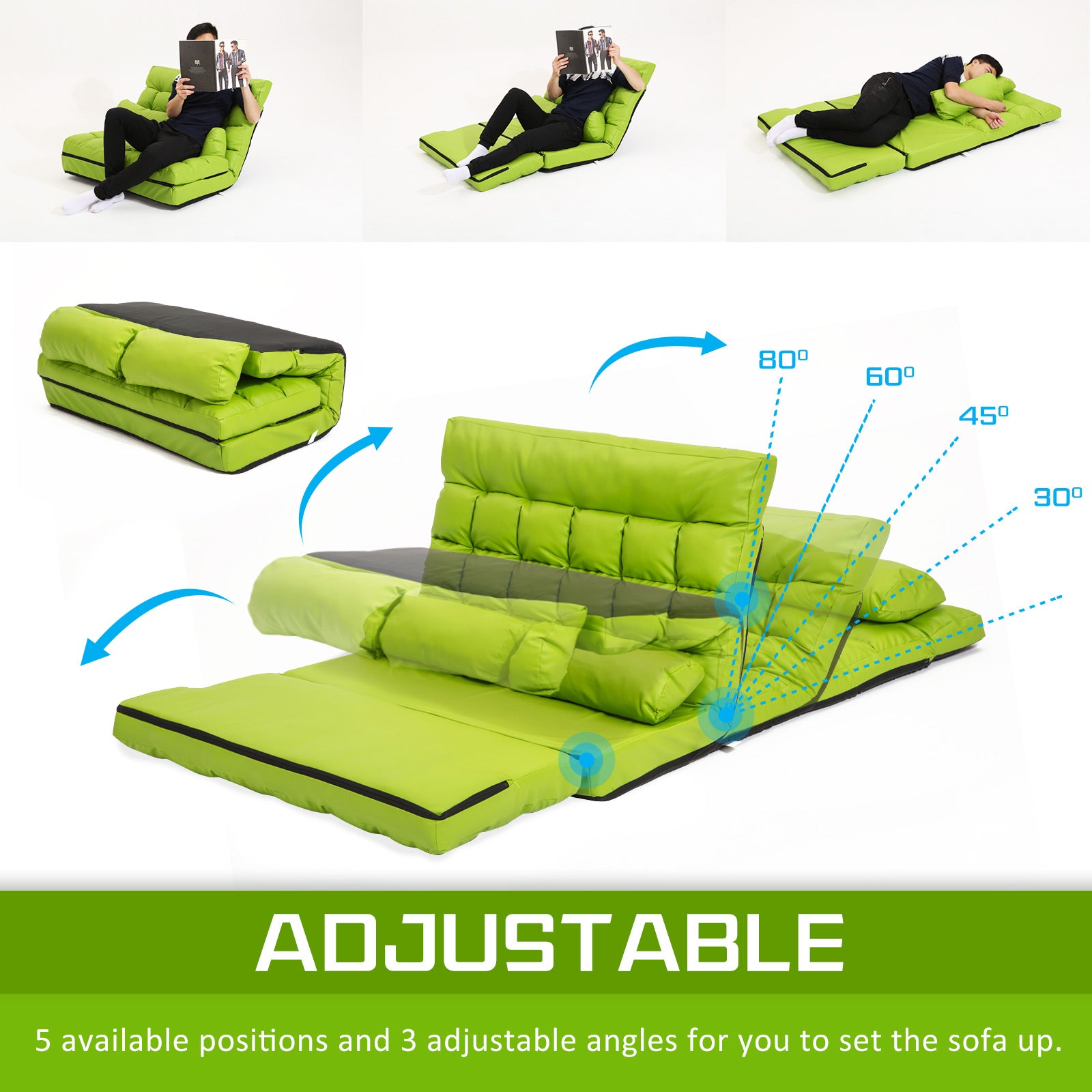 Lounge Couch Sofa Bed Double Seat Leather GEMINI GREEN - Cosy Abode