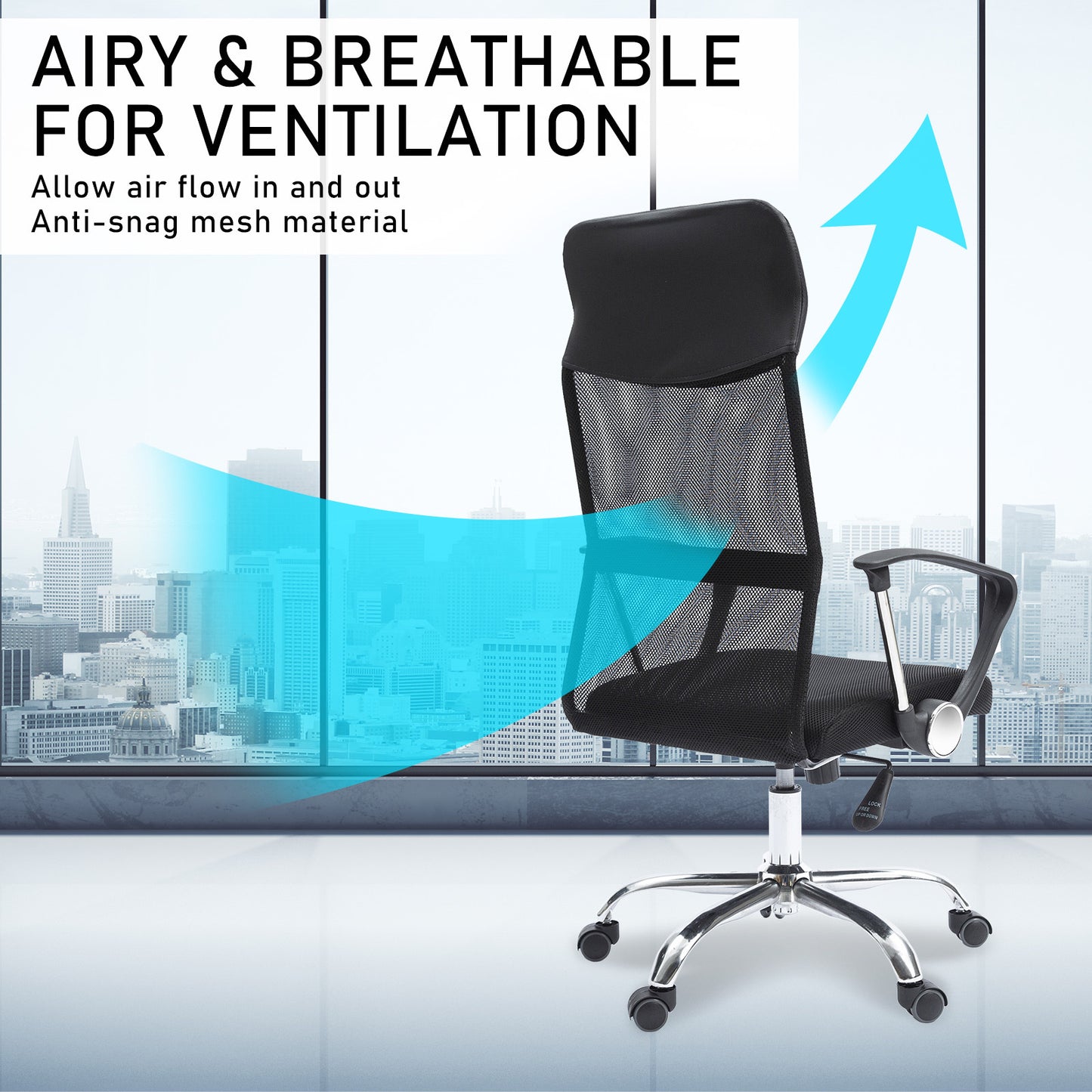Office Chair Mesh High Back In-Built Lumbar BREEZE BLACK - Cosy Abode