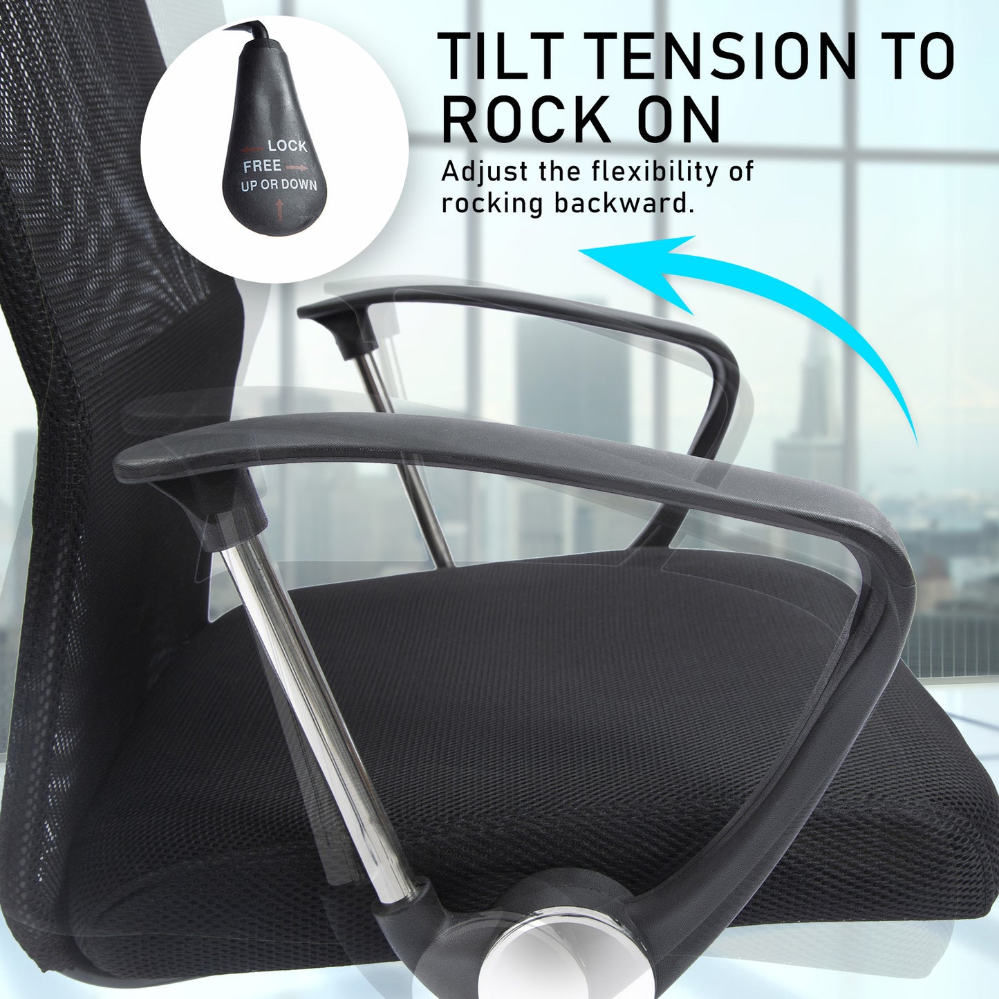 Office Chair Mesh High Back In-Built Lumbar BREEZE BLACK - Cosy Abode
