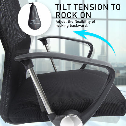 Office Chair Mesh High Back In-Built Lumbar BREEZE BLACK - Cosy Abode