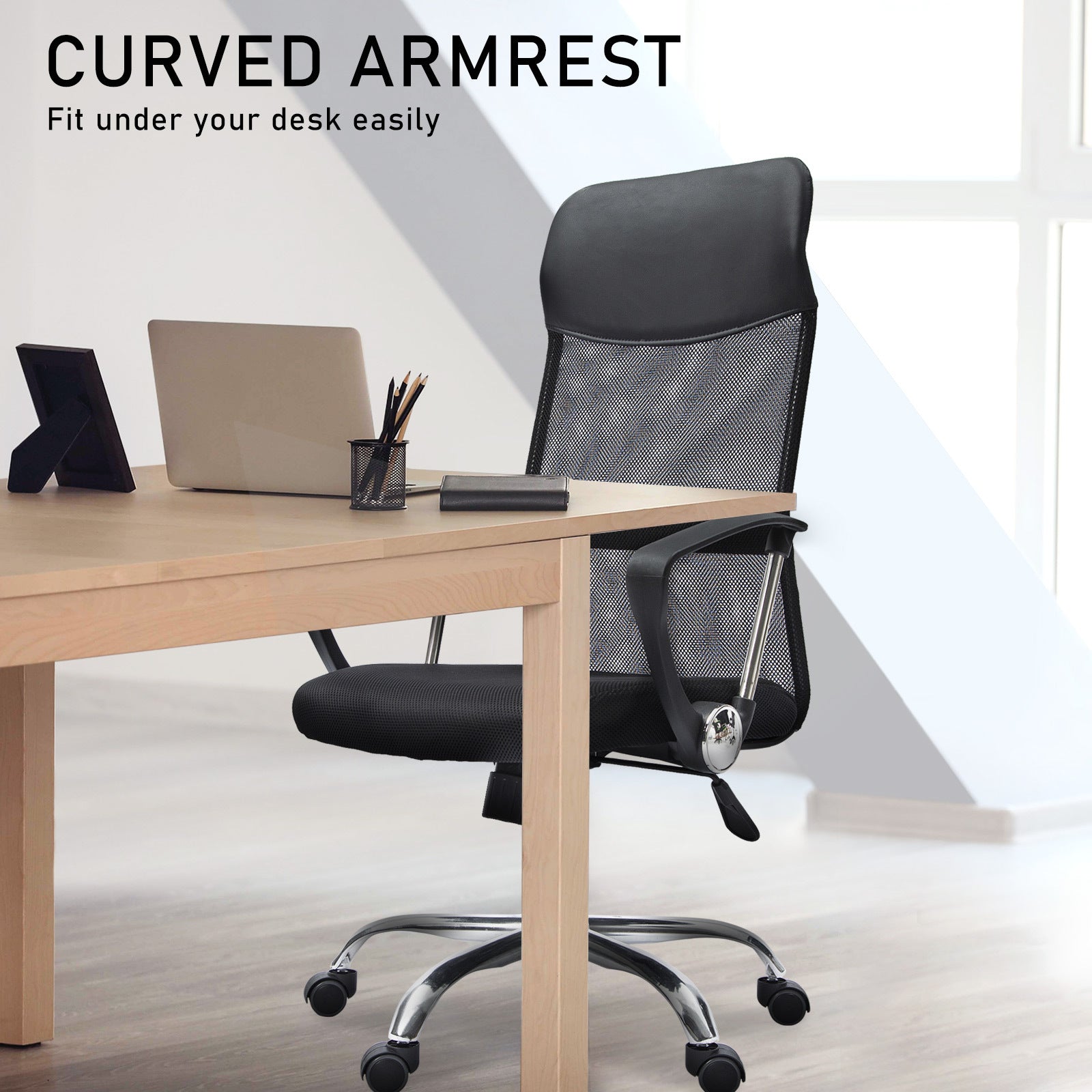 Office Chair Mesh High Back In-Built Lumbar BREEZE BLACK - Cosy Abode