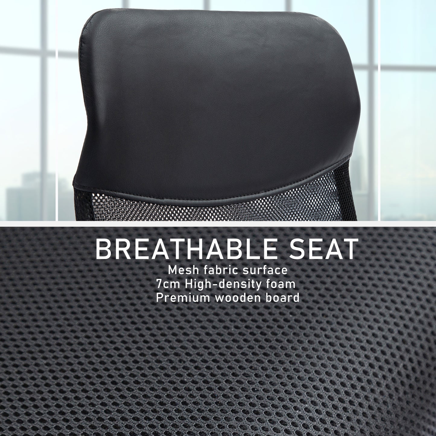 Office Chair Mesh High Back In-Built Lumbar BREEZE BLACK - Cosy Abode