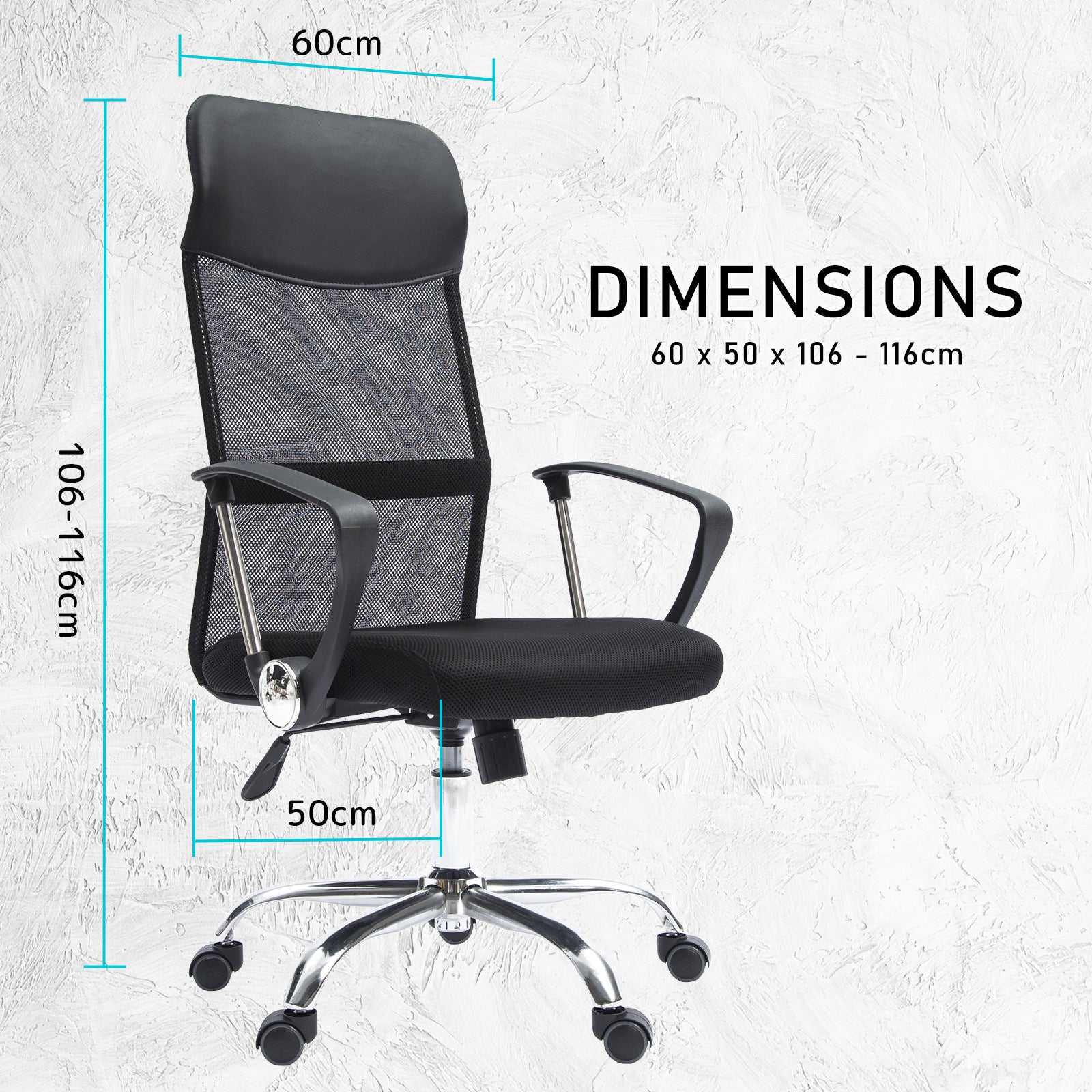 Office Chair Mesh High Back In-Built Lumbar BREEZE BLACK - Cosy Abode