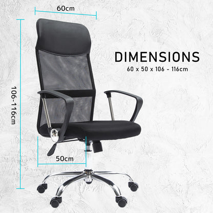 Office Chair Mesh High Back In-Built Lumbar BREEZE BLACK - Cosy Abode