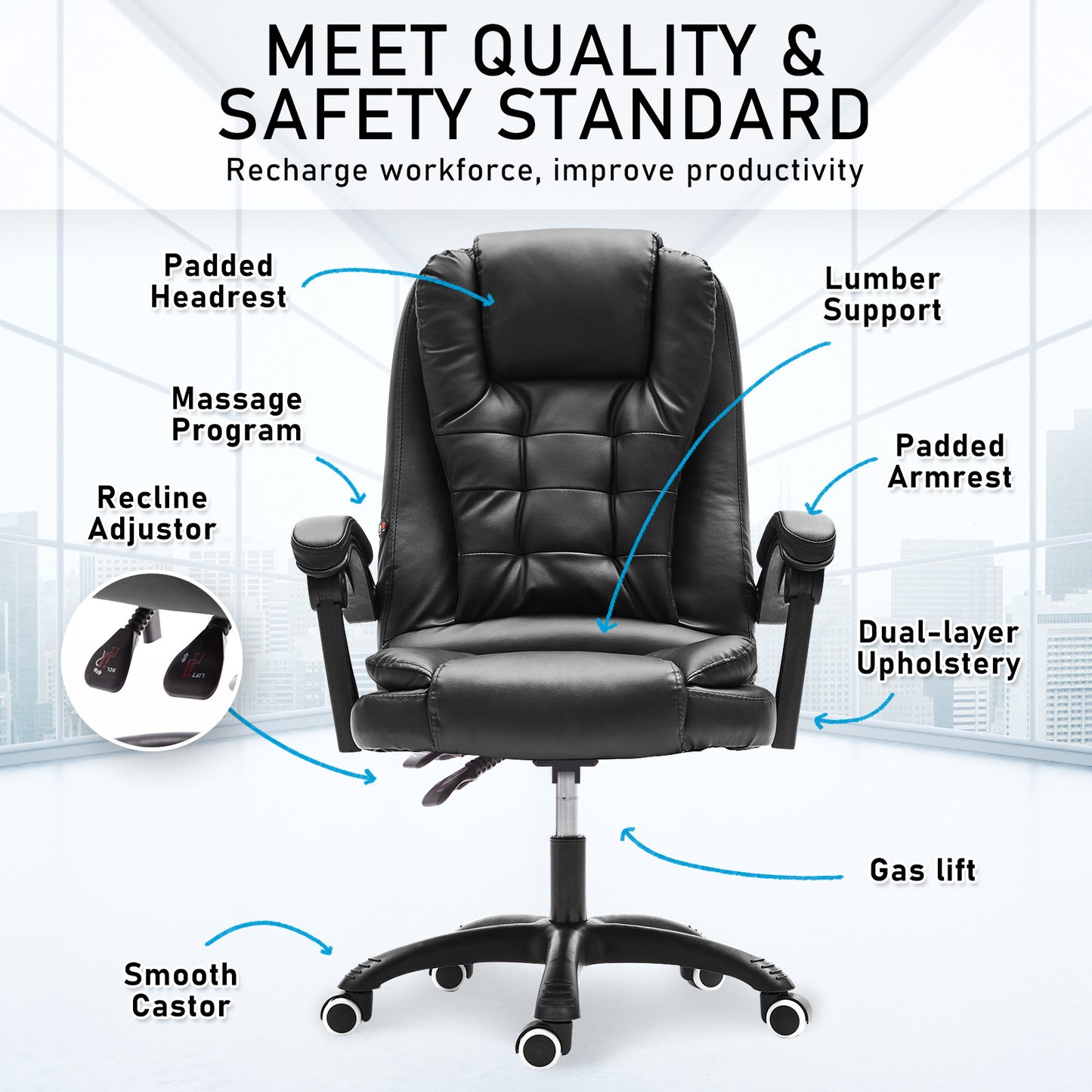 La Bella Black Massage Vibration Ergonomic Executive Office Chair - Cosy Abode