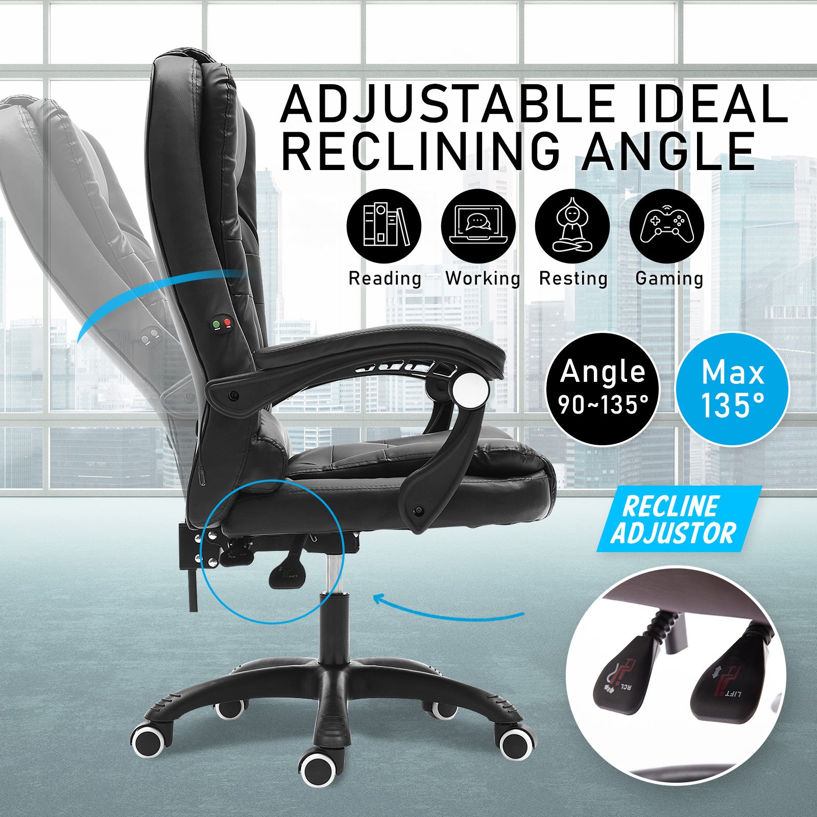 La Bella Black Massage Vibration Ergonomic Executive Office Chair - Cosy Abode