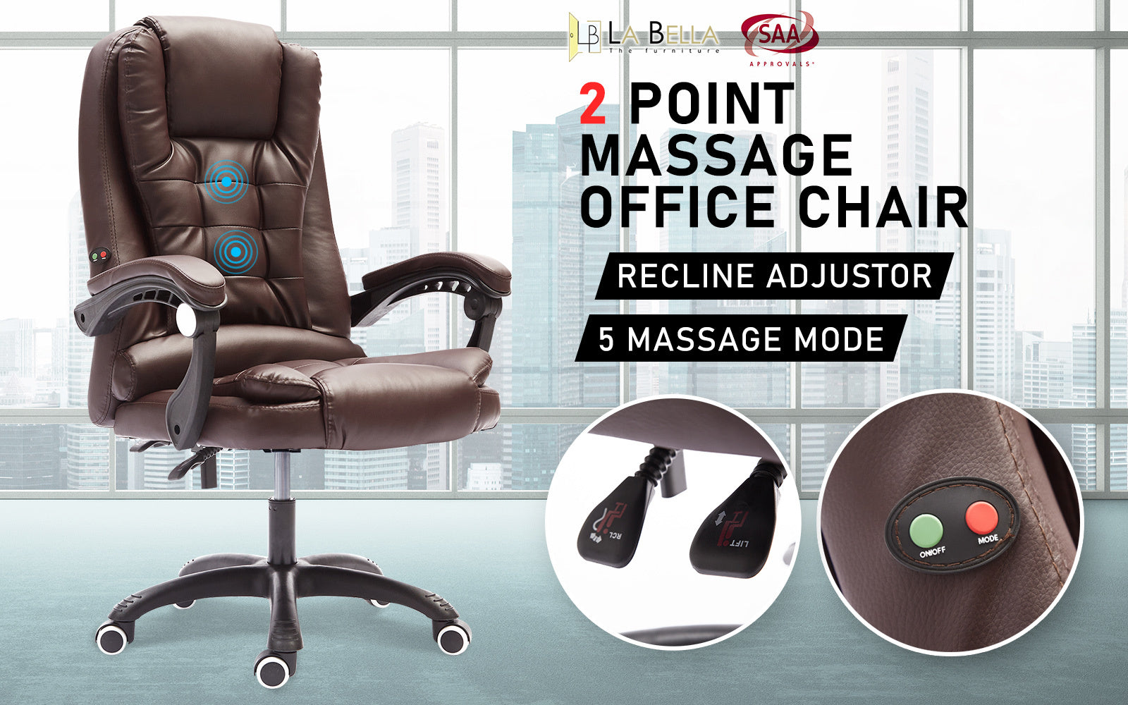 La Bella Espresso Massage Vibration Ergonomic Executive Office Chair - Cosy Abode