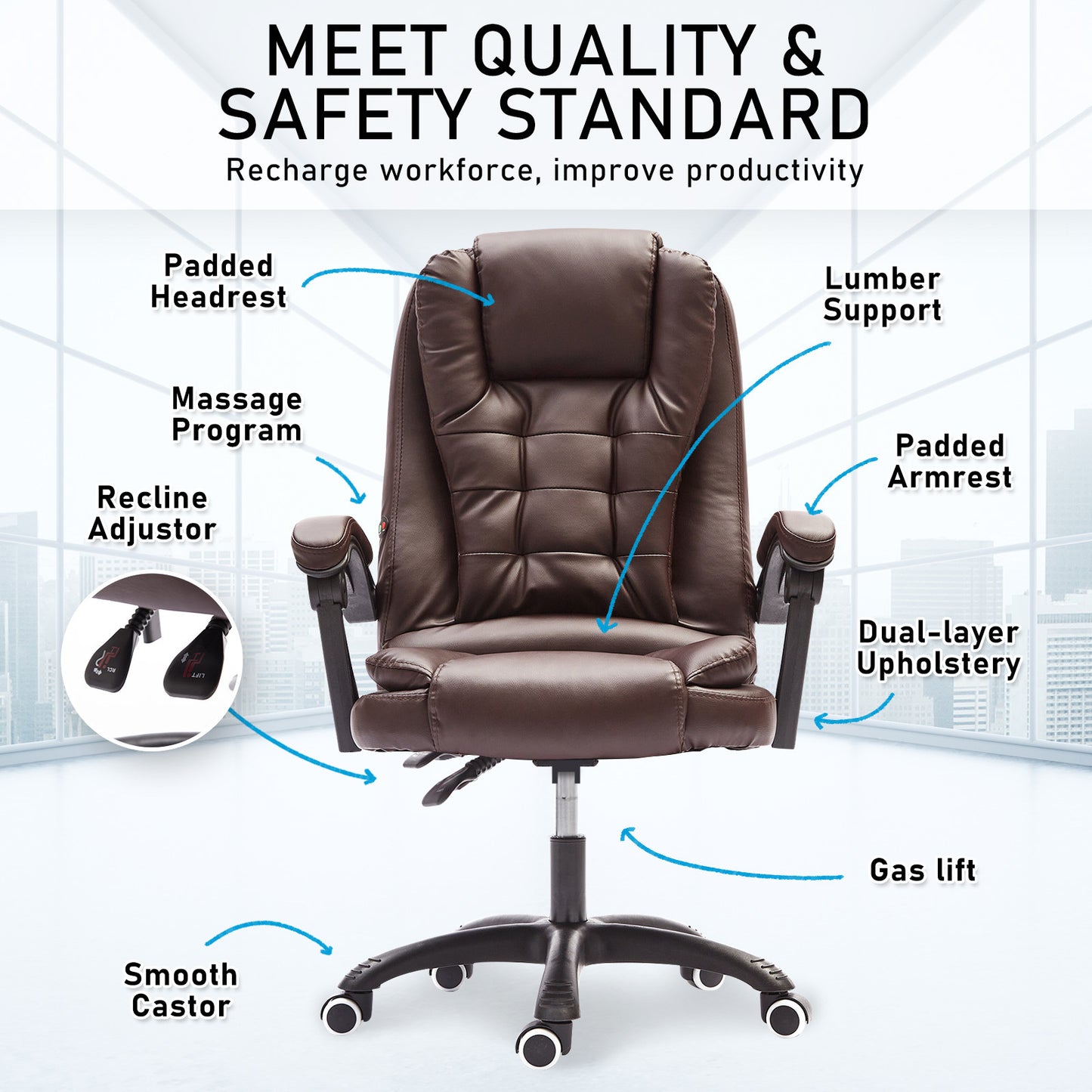 La Bella Espresso Massage Vibration Ergonomic Executive Office Chair - Cosy Abode