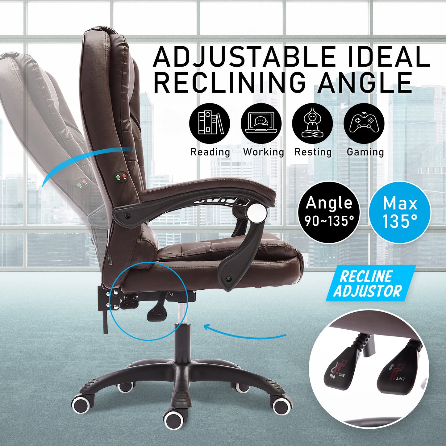 La Bella Espresso Massage Vibration Ergonomic Executive Office Chair - Cosy Abode