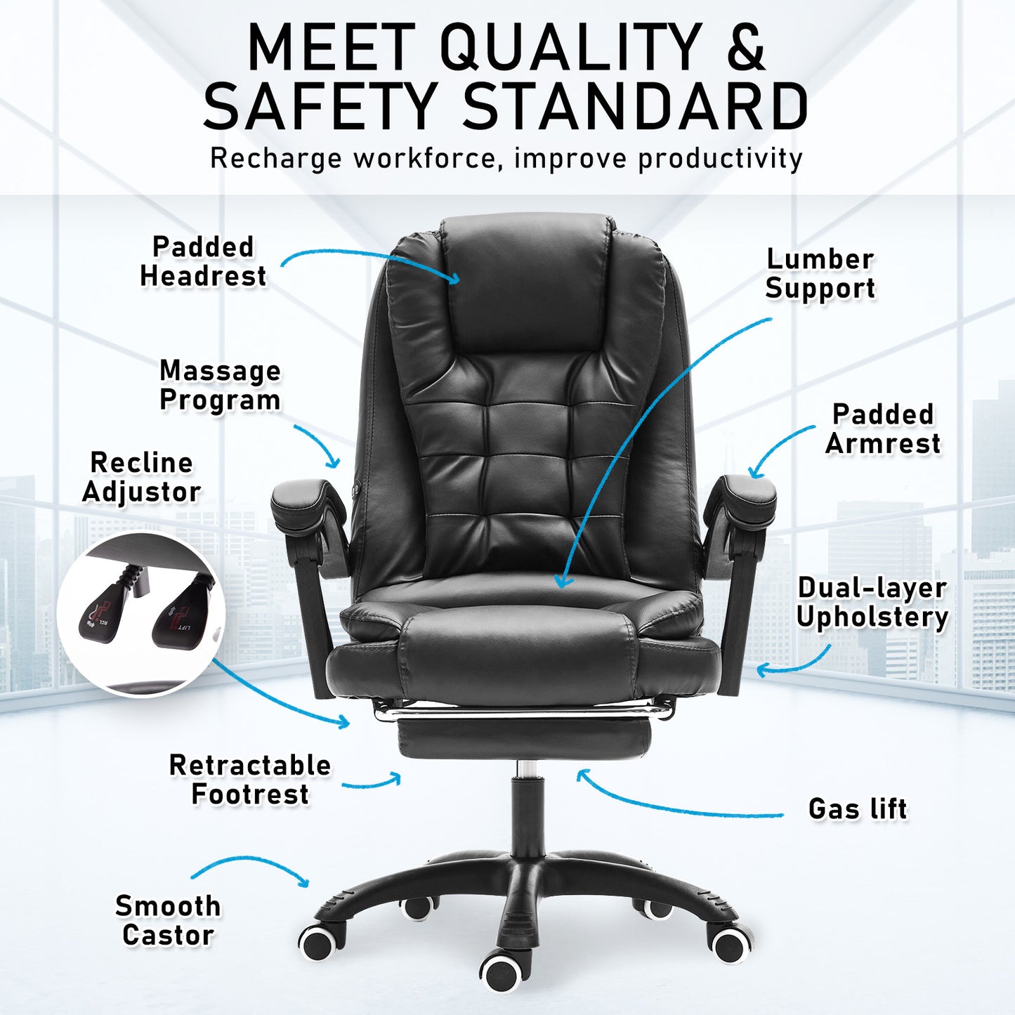 La Bella Black Massage Footrest Ergonomic Executive Office Chair - Cosy Abode