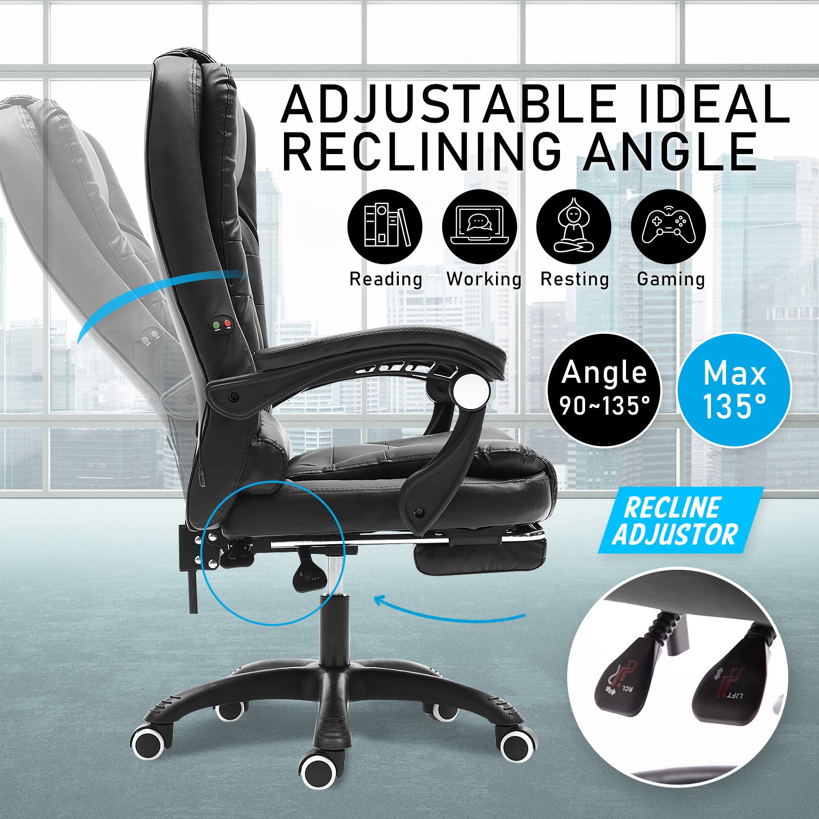 La Bella Black Massage Footrest Ergonomic Executive Office Chair - Cosy Abode