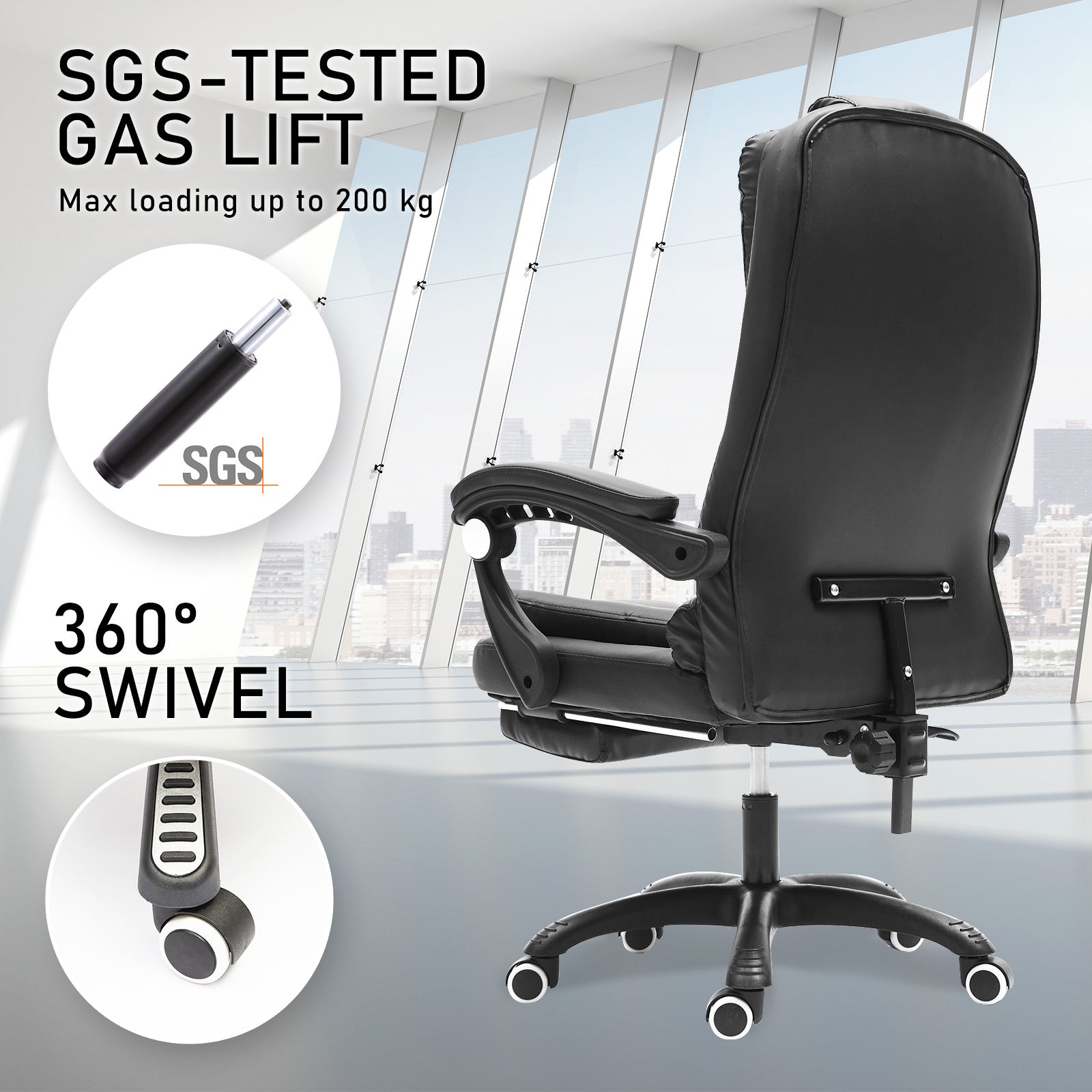 La Bella Black Massage Footrest Ergonomic Executive Office Chair - Cosy Abode