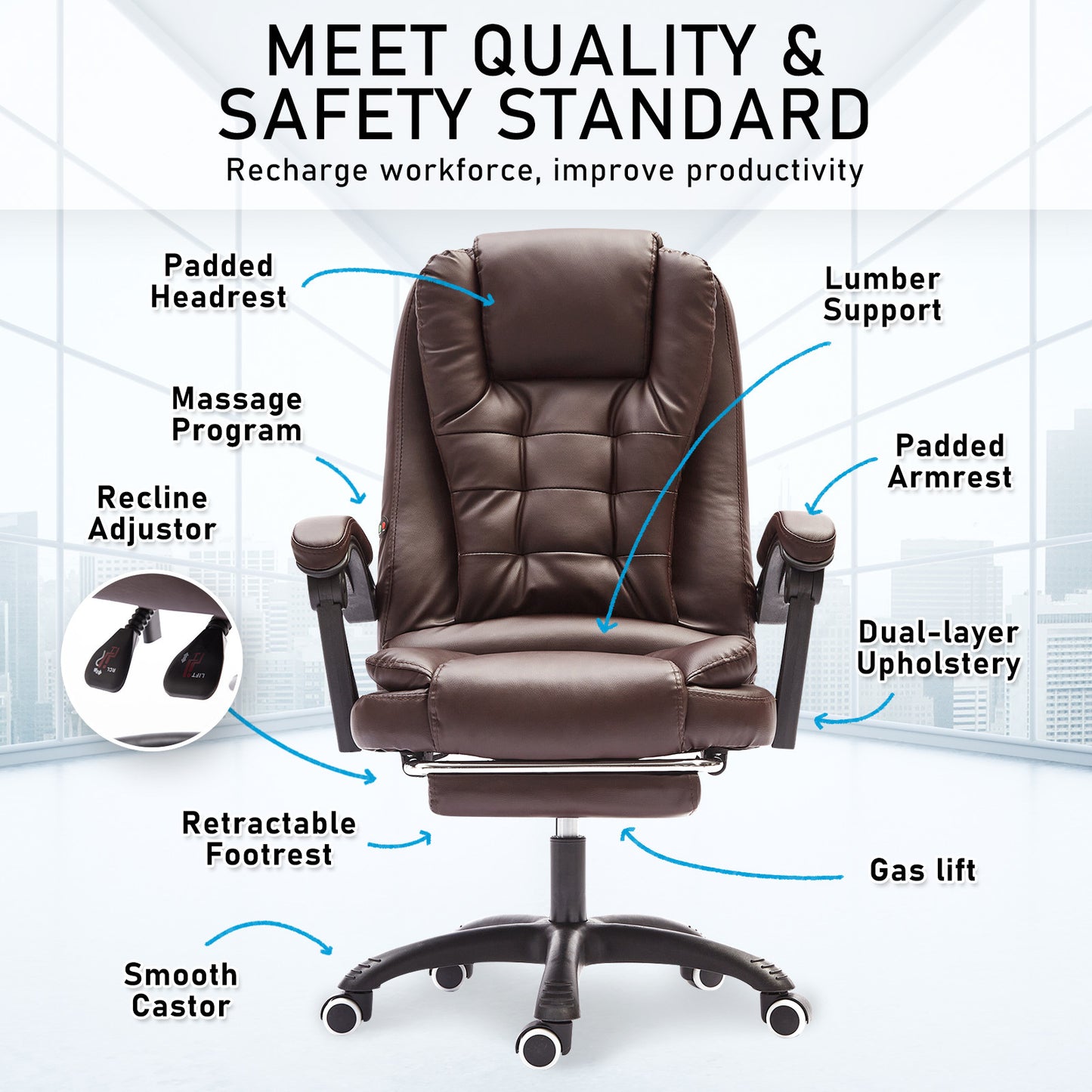 La Bella Espresso Massage Footrest Ergonomic Executive Office Chair - Cosy Abode