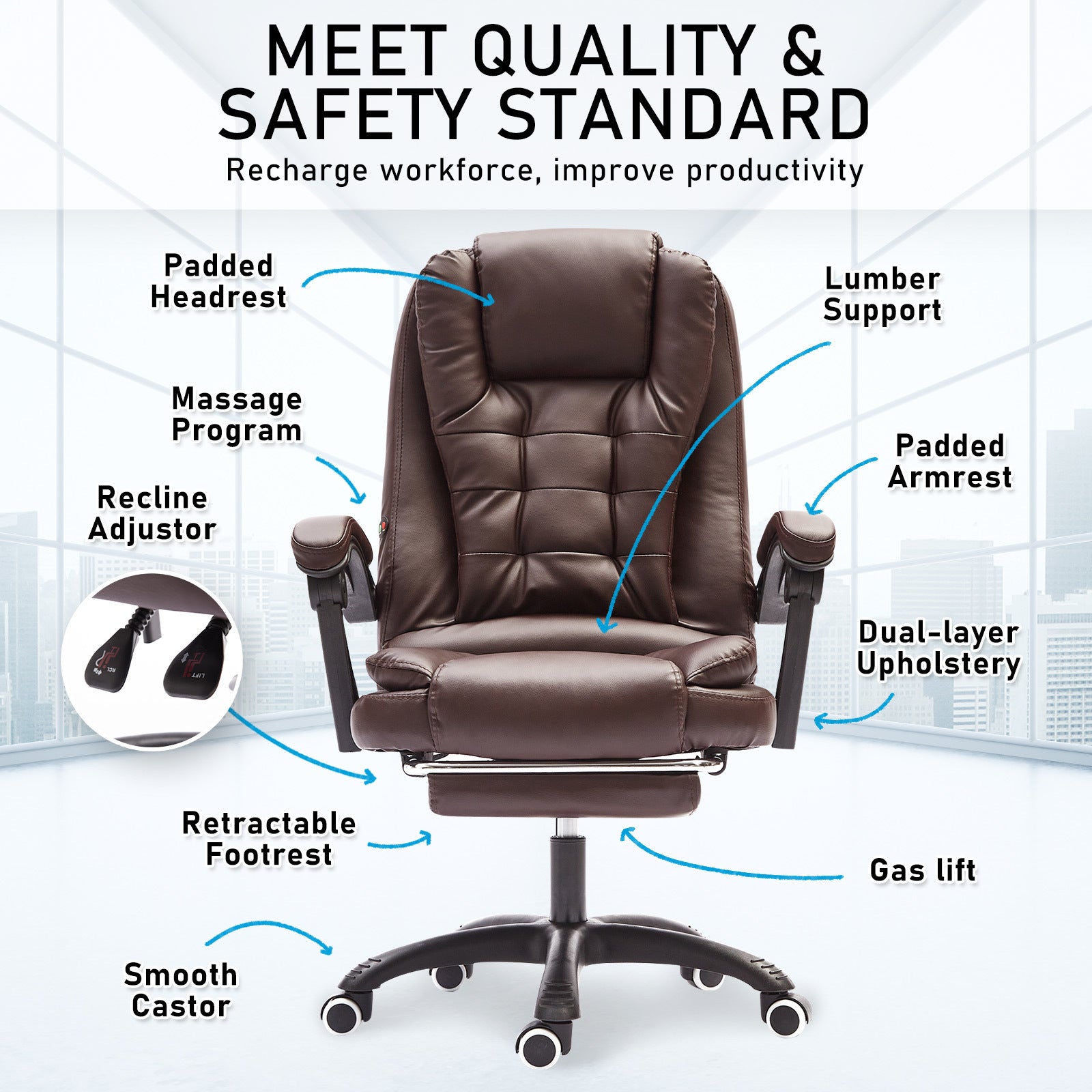 La Bella Espresso Massage Footrest Ergonomic Executive Office Chair - Cosy Abode