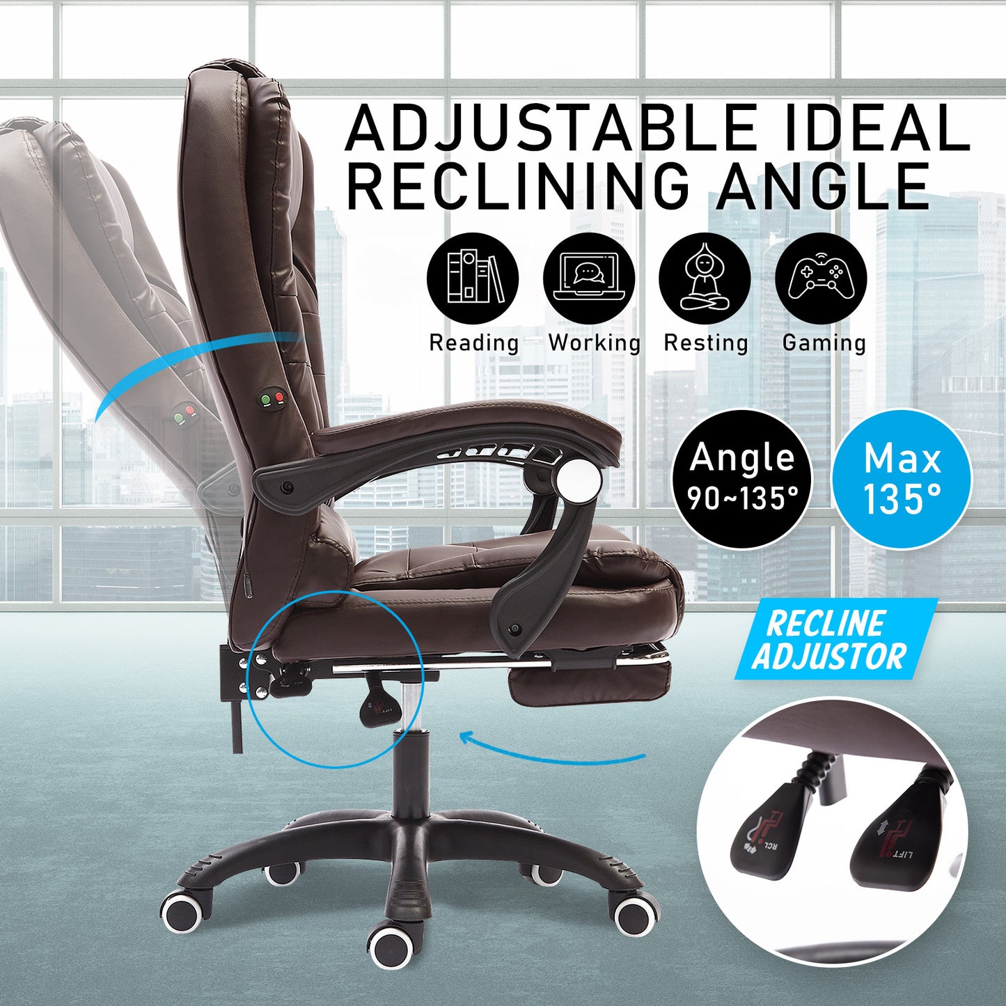 La Bella Espresso Massage Footrest Ergonomic Executive Office Chair - Cosy Abode