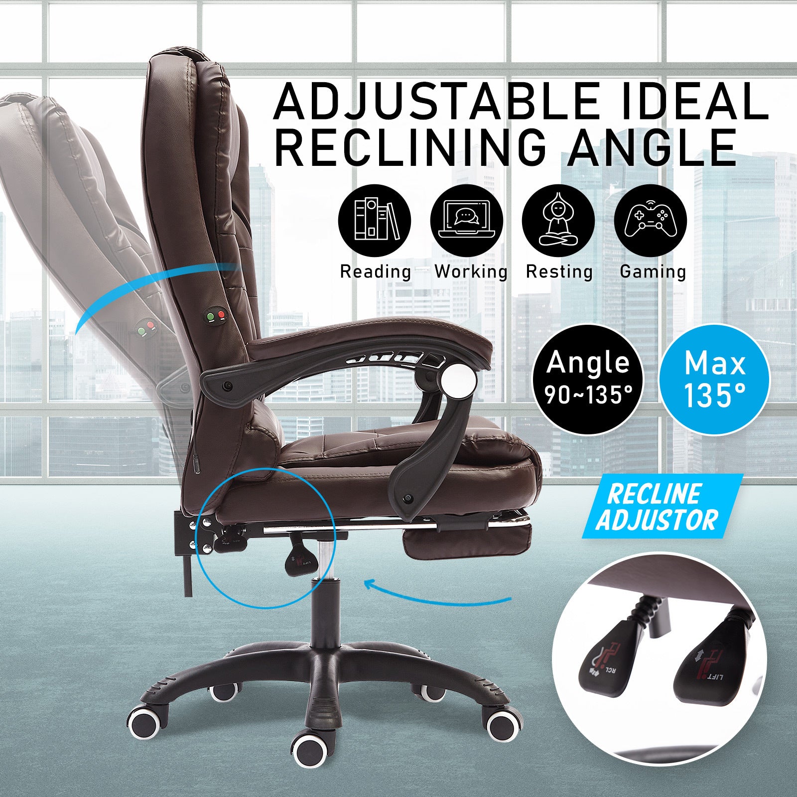 La Bella Espresso Massage Footrest Ergonomic Executive Office Chair - Cosy Abode