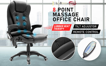 La Bella Black Massage 8 Point Vibration Heated Ergonomic Executive Office Chair - Cosy Abode