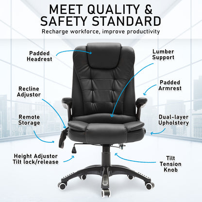 La Bella Black Massage 8 Point Vibration Heated Ergonomic Executive Office Chair - Cosy Abode
