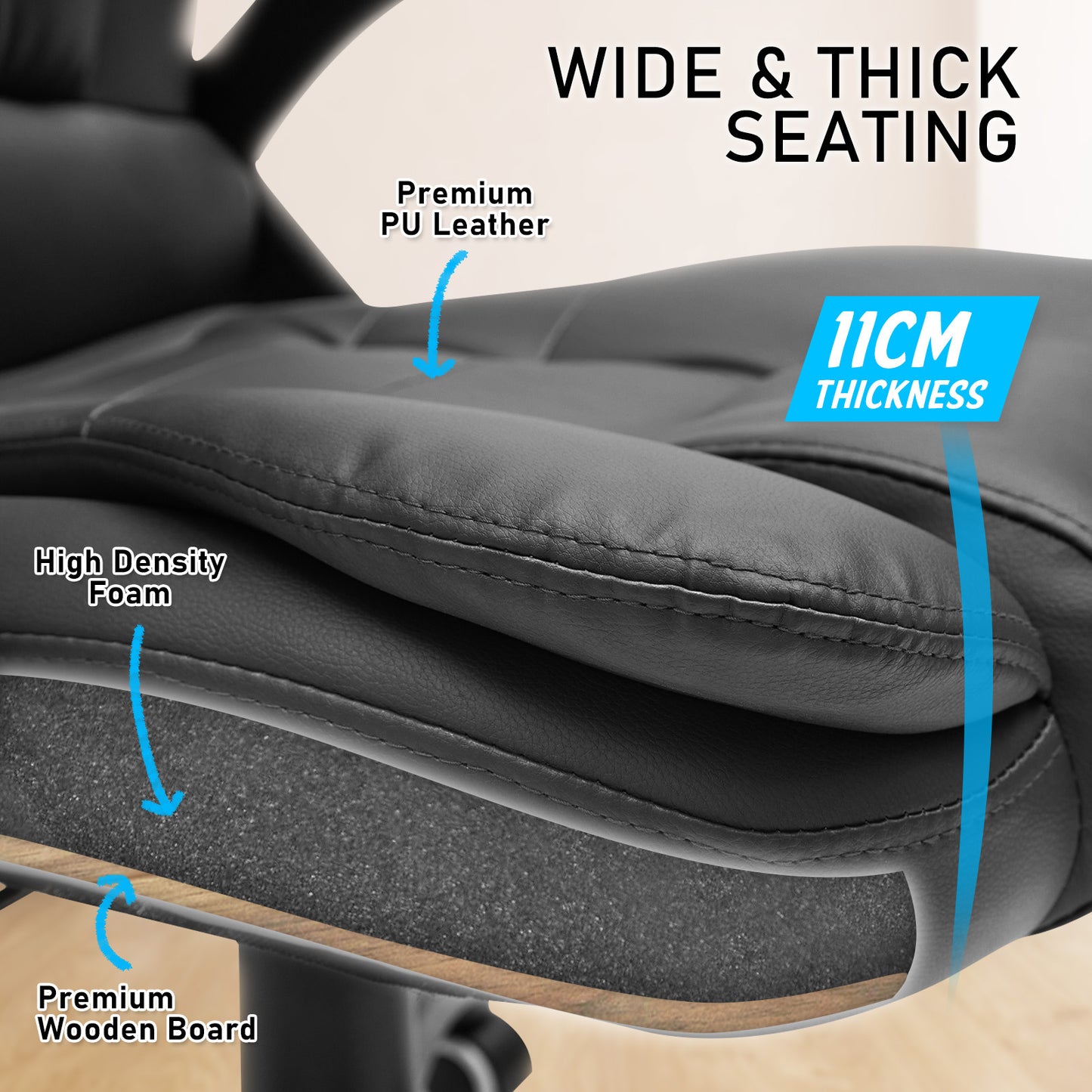 La Bella Black Massage 8 Point Vibration Heated Ergonomic Executive Office Chair - Cosy Abode