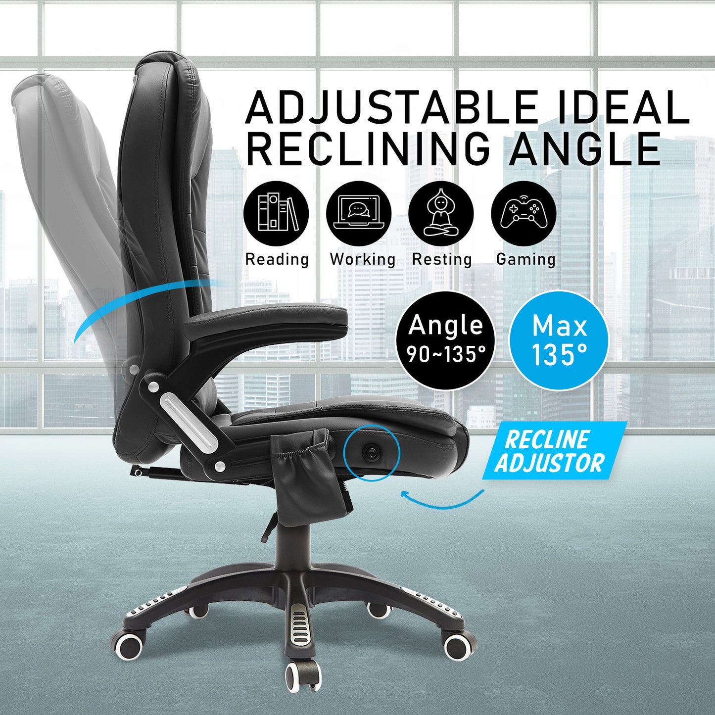 La Bella Black Massage 8 Point Vibration Heated Ergonomic Executive Office Chair - Cosy Abode