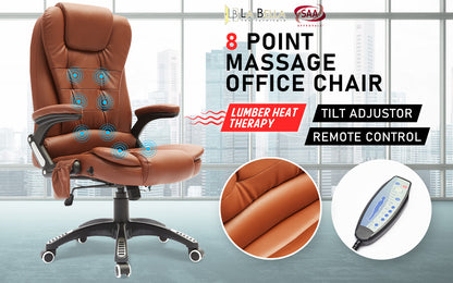 La Bella Espresso Massage 8 Point Vibration Heated Ergonomic Executive Office Chair - Cosy Abode