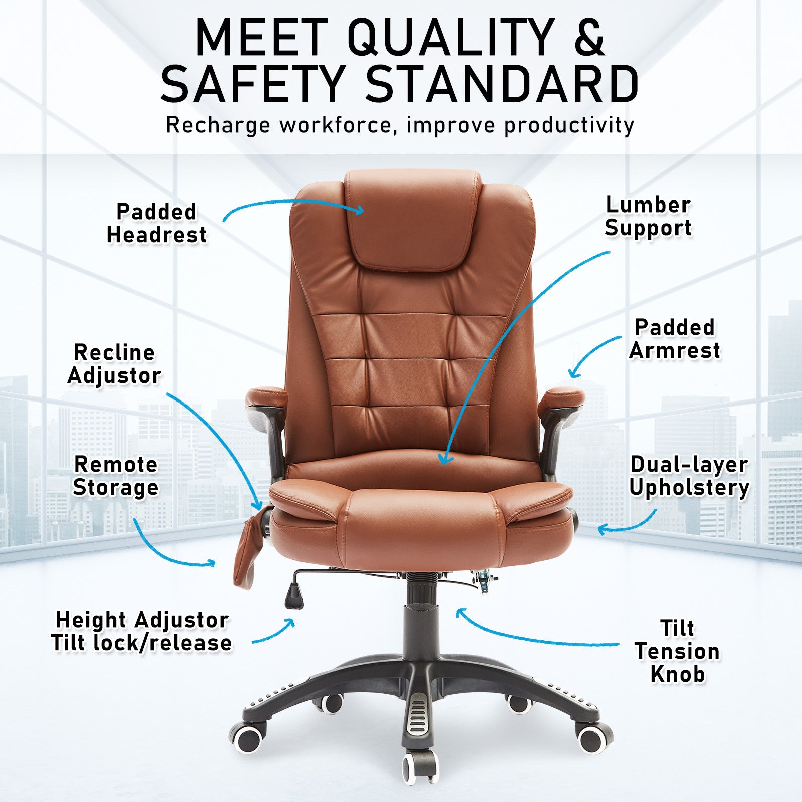 La Bella Espresso Massage 8 Point Vibration Heated Ergonomic Executive Office Chair - Cosy Abode