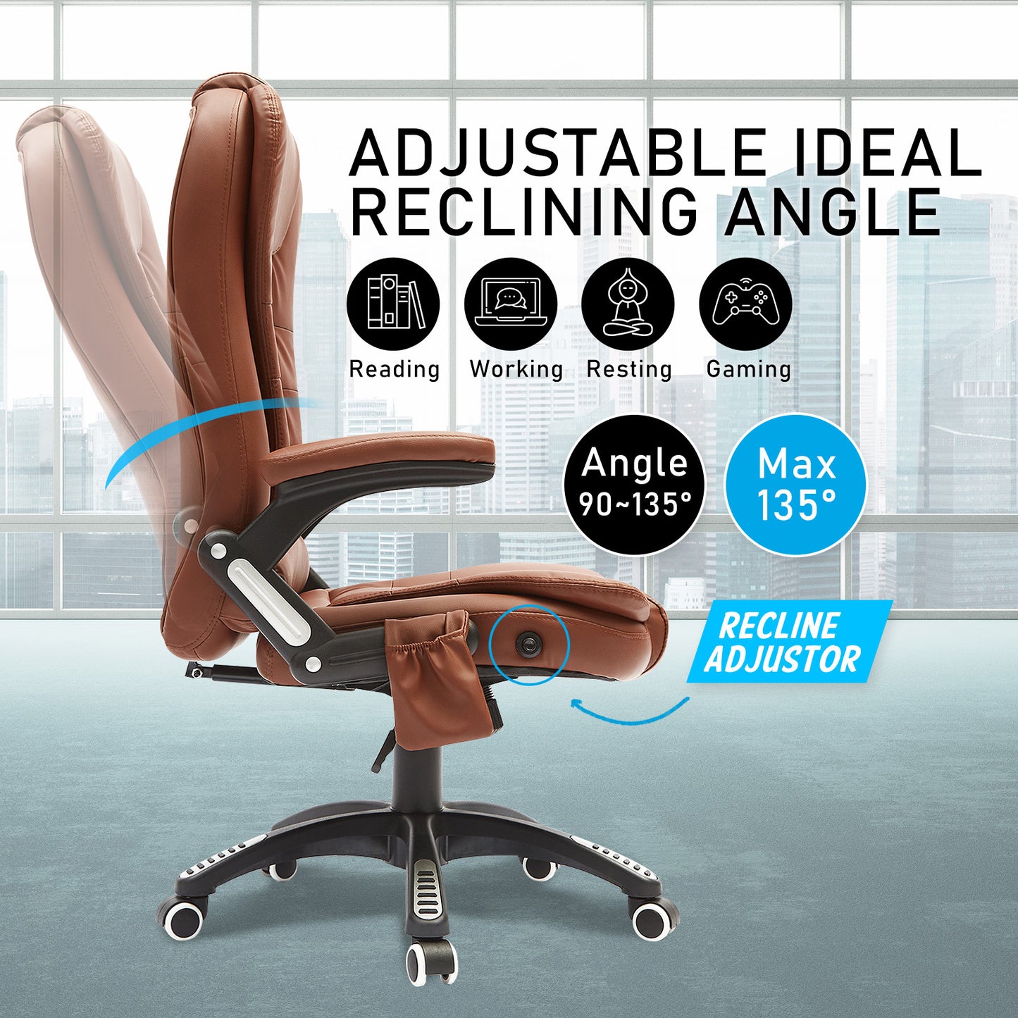 La Bella Espresso Massage 8 Point Vibration Heated Ergonomic Executive Office Chair - Cosy Abode