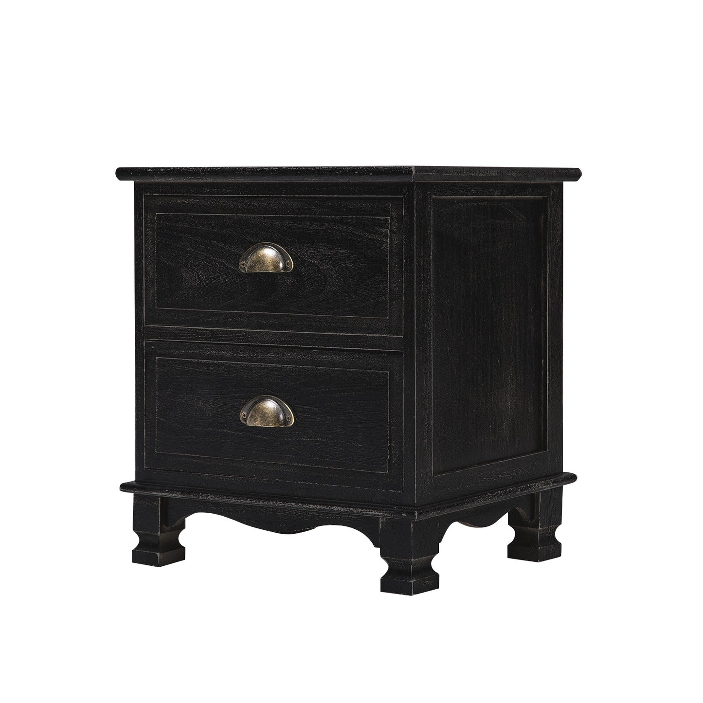 Bedside Table 2 Drawer Vintage Side Table Storage Cabinet Bedroom LYDIA BLACK - Cosy Abode