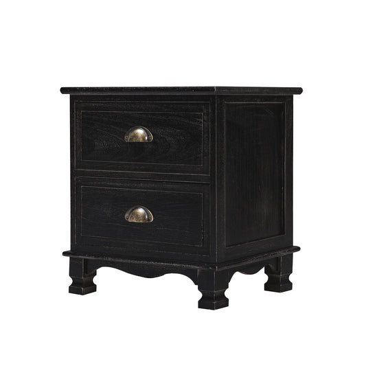 Bedside Table 2 Drawer Vintage Side Table Storage Cabinet Bedroom LYDIA BLACK - Cosy Abode
