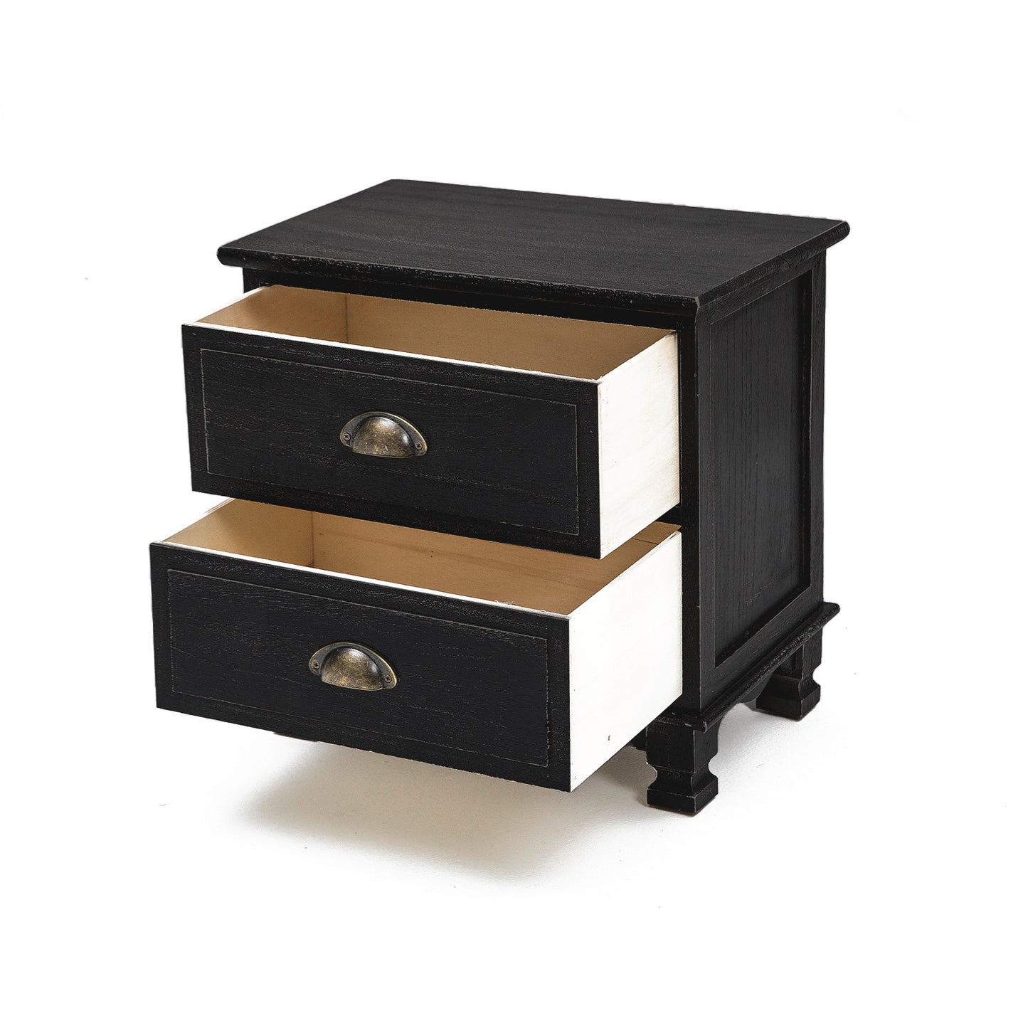 Bedside Table 2 Drawer Vintage Side Table Storage Cabinet Bedroom LYDIA BLACK - Cosy Abode