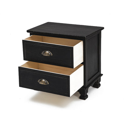 Bedside Table 2 Drawer Vintage Side Table Storage Cabinet Bedroom LYDIA BLACK - Cosy Abode