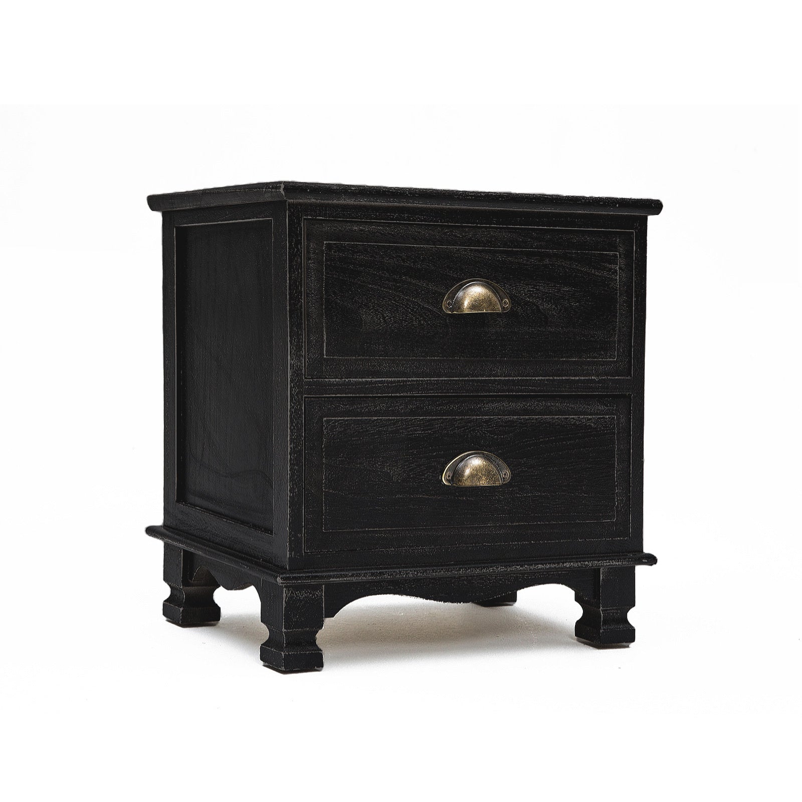 Bedside Table 2 Drawer Vintage Side Table Storage Cabinet Bedroom LYDIA BLACK - Cosy Abode
