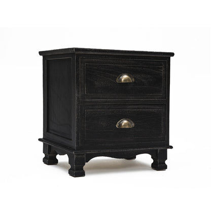 Bedside Table 2 Drawer Vintage Side Table Storage Cabinet Bedroom LYDIA BLACK - Cosy Abode