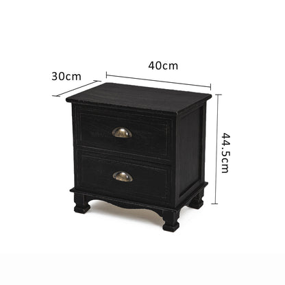 Bedside Table 2 Drawer Vintage Side Table Storage Cabinet Bedroom LYDIA BLACK - Cosy Abode