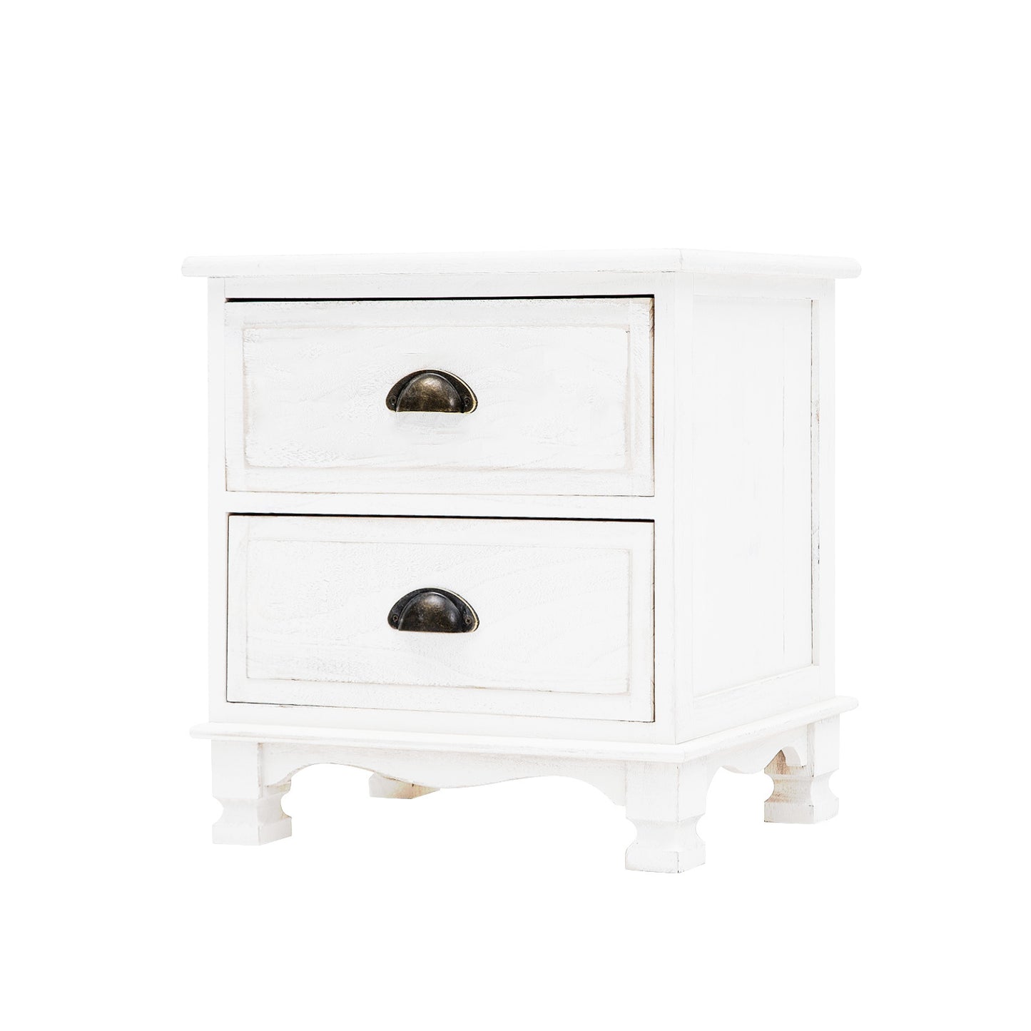 Bedside Table 2 Drawer Vintage Side Table Storage Cabinet Bedroom LYDIA WHITE - Cosy Abode