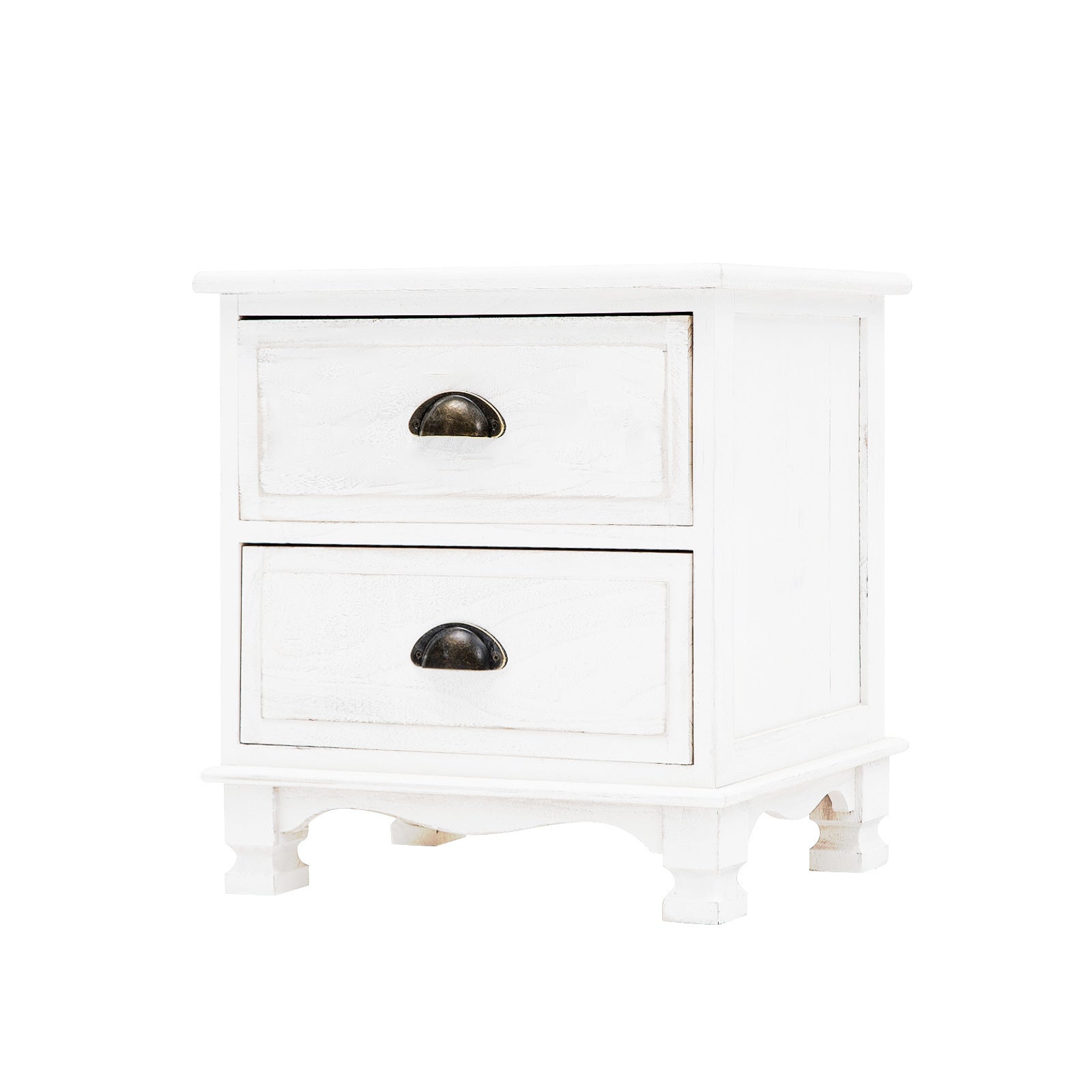 Bedside Table 2 Drawer Vintage Side Table Storage Cabinet Bedroom LYDIA WHITE - Cosy Abode