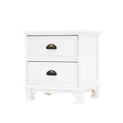 Bedside Table 2 Drawer Vintage Side Table Storage Cabinet Bedroom LYDIA WHITE - Cosy Abode