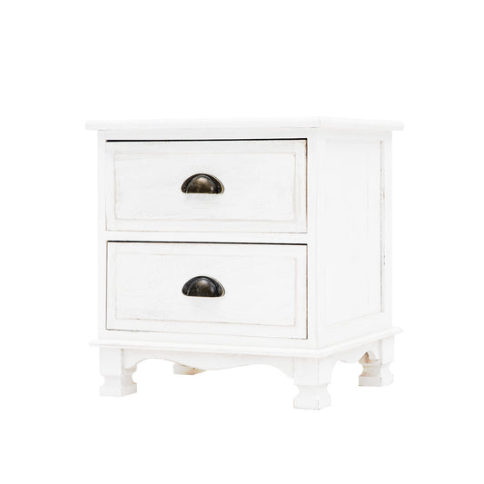 Bedside Table 2 Drawer Vintage Side Table Storage Cabinet Bedroom LYDIA WHITE - Cosy Abode
