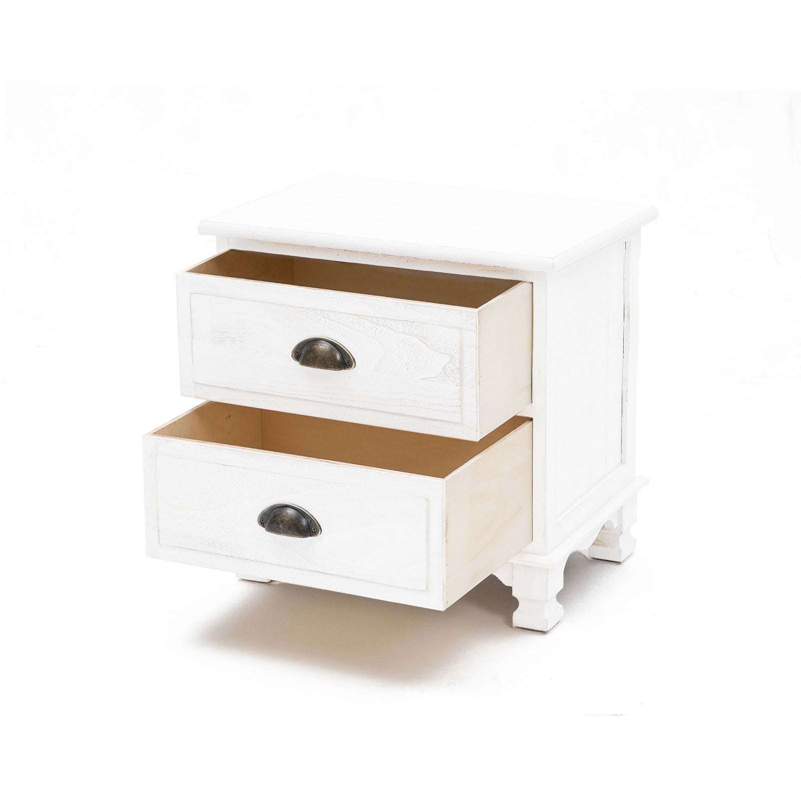 Bedside Table 2 Drawer Vintage Side Table Storage Cabinet Bedroom LYDIA WHITE - Cosy Abode