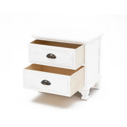 Bedside Table 2 Drawer Vintage Side Table Storage Cabinet Bedroom LYDIA WHITE - Cosy Abode
