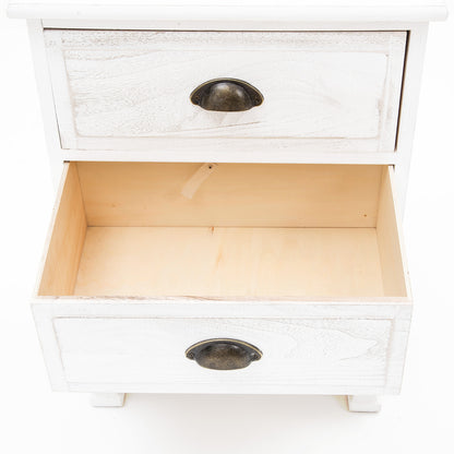 Bedside Table 2 Drawer Vintage Side Table Storage Cabinet Bedroom LYDIA WHITE - Cosy Abode