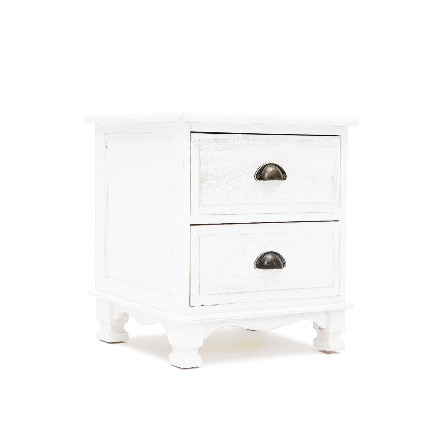 Bedside Table 2 Drawer Vintage Side Table Storage Cabinet Bedroom LYDIA WHITE - Cosy Abode